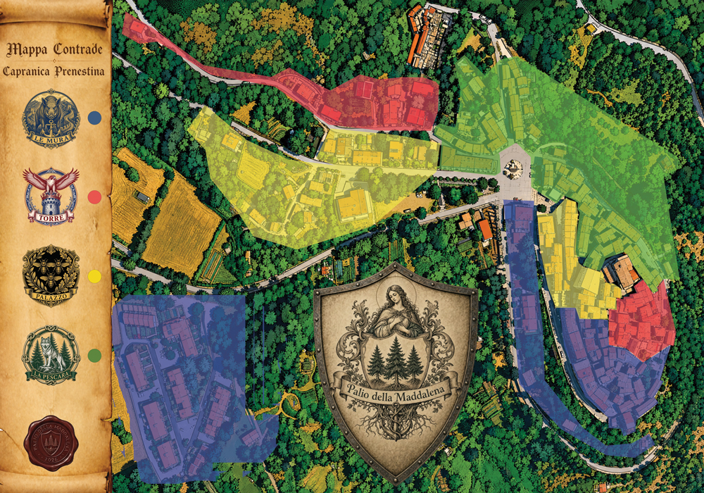 Mappa ufficiale delle Contrade di Capranica Prenestina – Palio della Maddalena